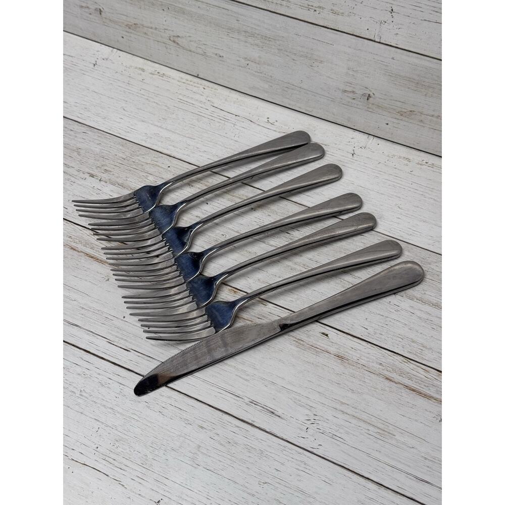 Set Of 6 Cambridge Silversmiths SIENNA Stainless Steel Forks 8 1/4" + knife